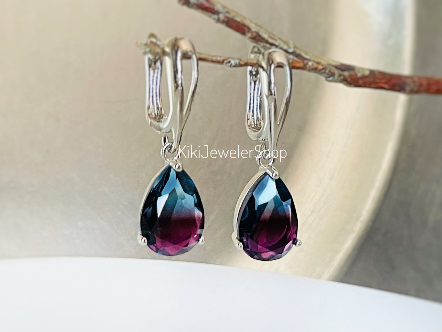 Watermelon tourmaline dangles Gold
