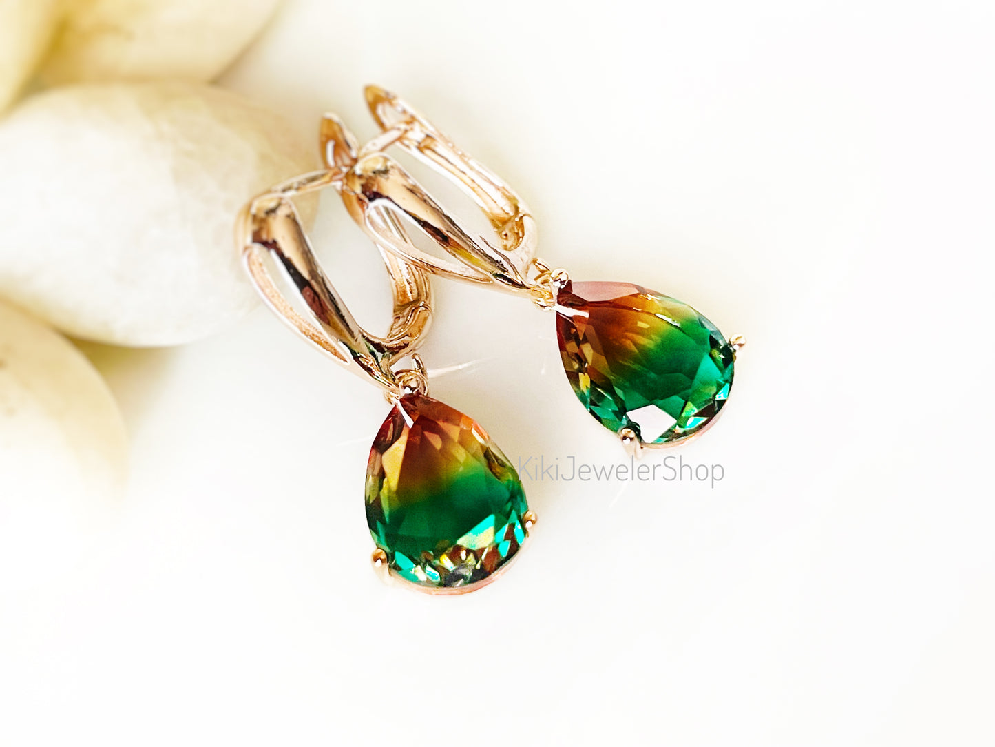 Watermelon tourmaline dangles Gold