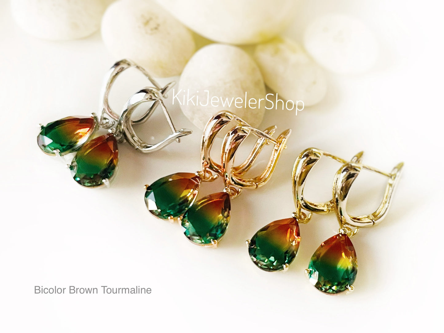 Watermelon tourmaline dangles Gold