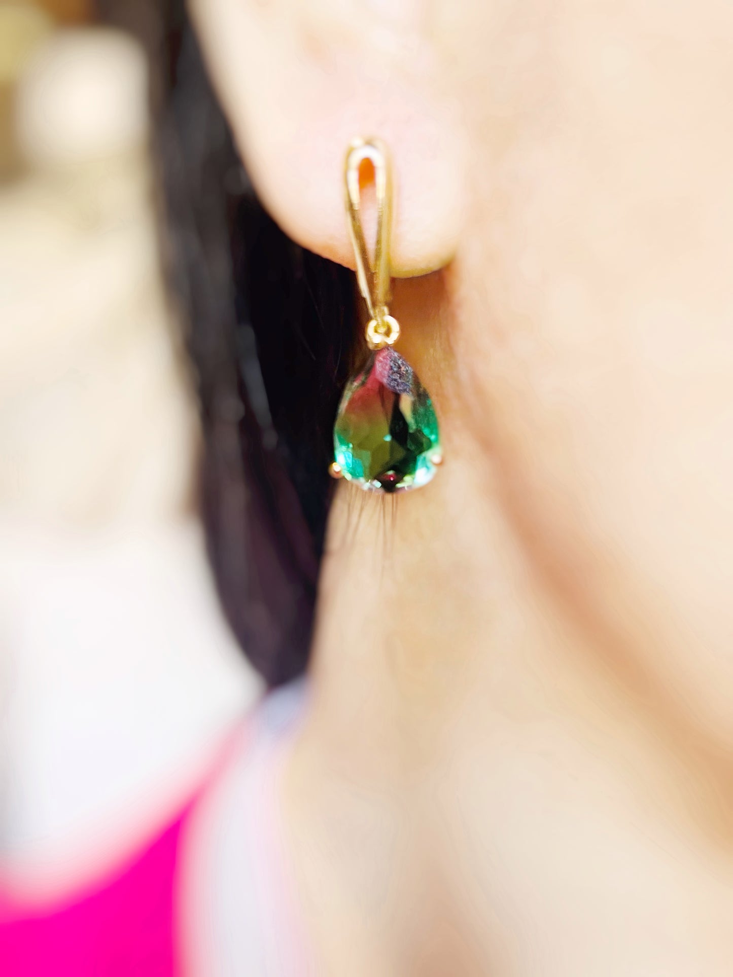 Watermelon tourmaline dangles Gold