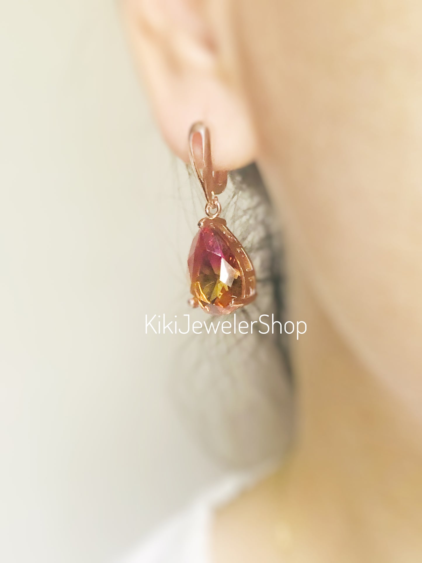 Large bi-color imperial topaz dangling earrings, orange pink topaz drop earrings, gift for her, gift for mom
