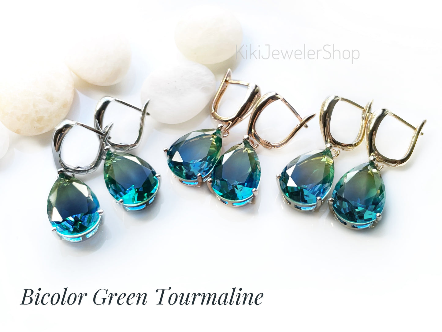 Large bicolor blue sapphire dangles gold