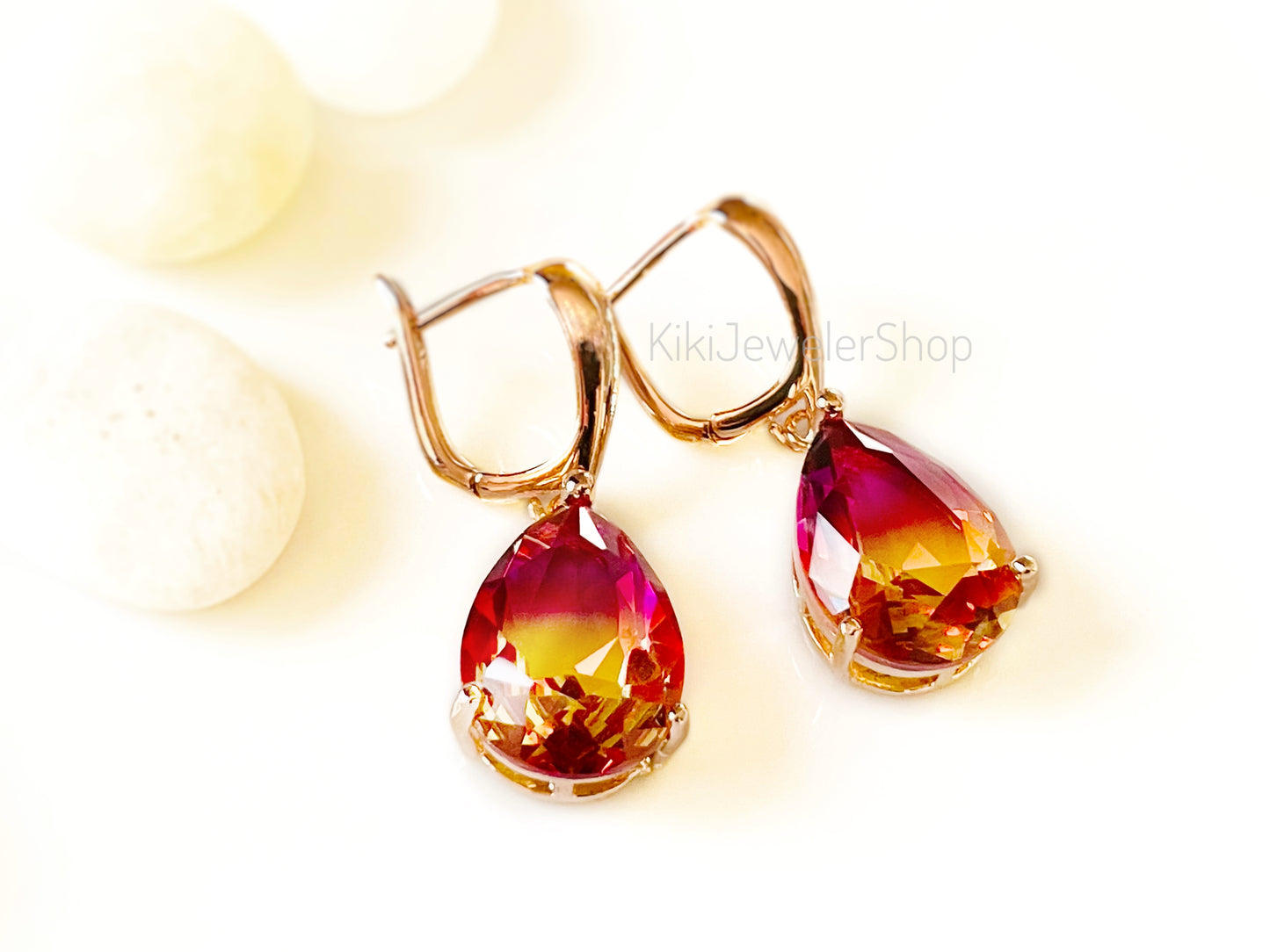 Large bicolor blue sapphire dangles gold