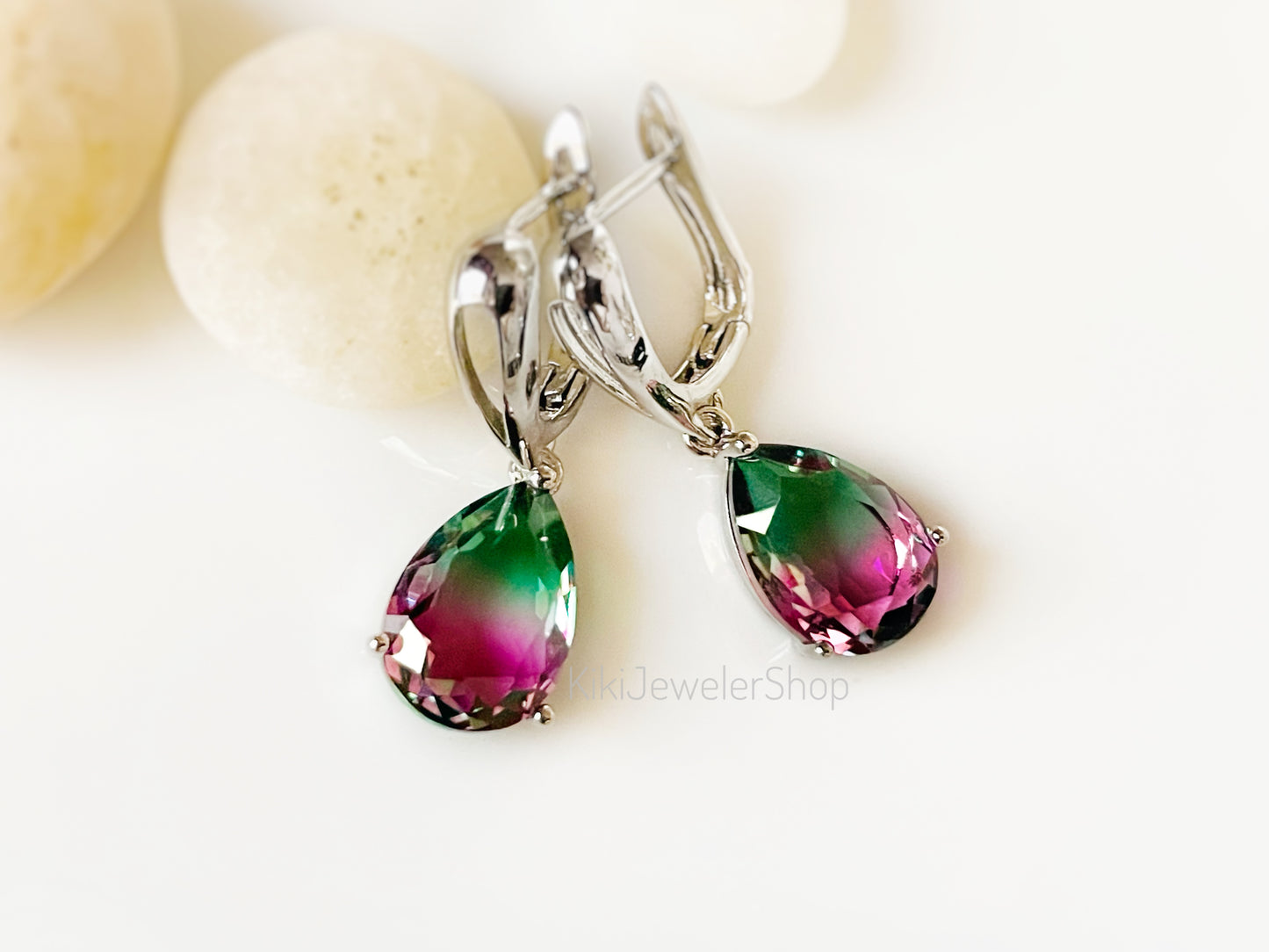Watermelon tourmaline dangles Gold