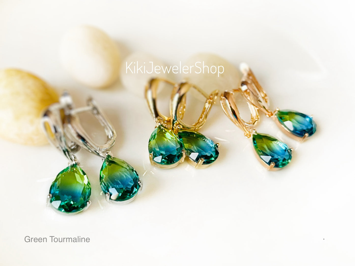 Watermelon tourmaline dangles Gold