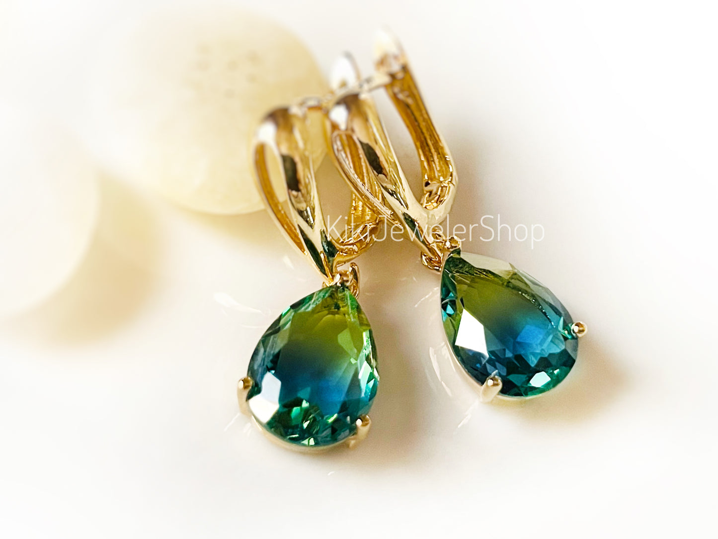 Watermelon tourmaline dangles Gold