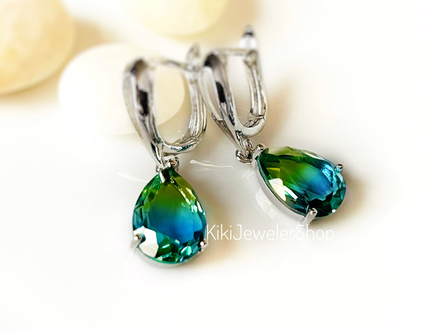 Watermelon tourmaline dangles Gold