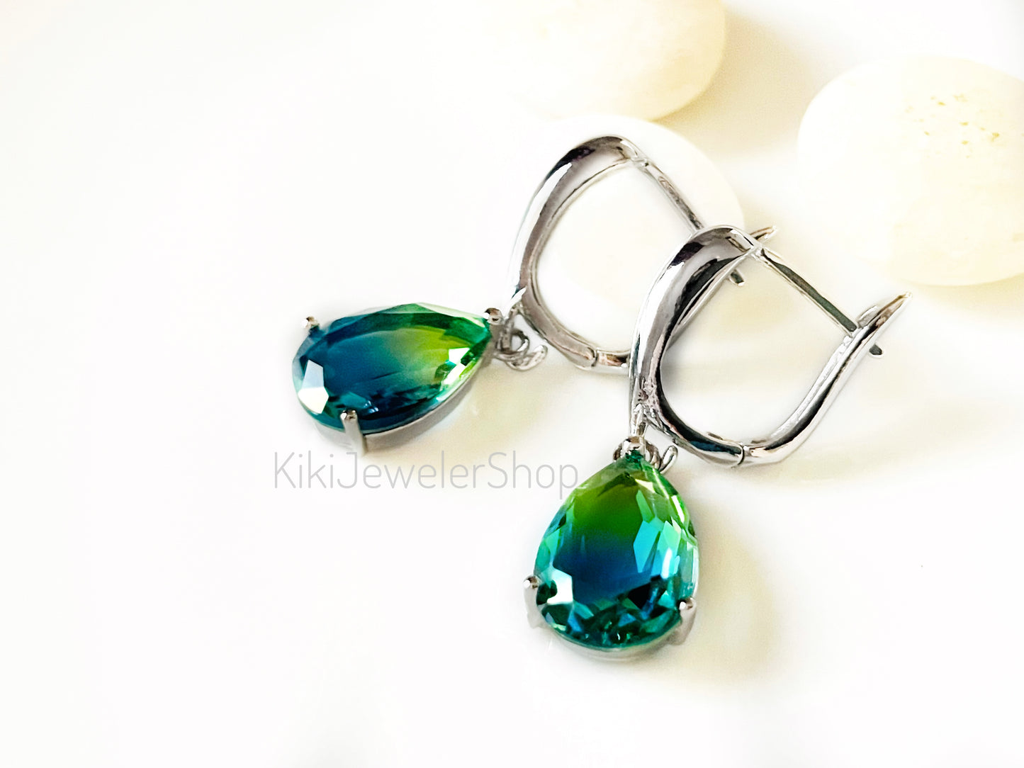 Watermelon tourmaline dangles Gold