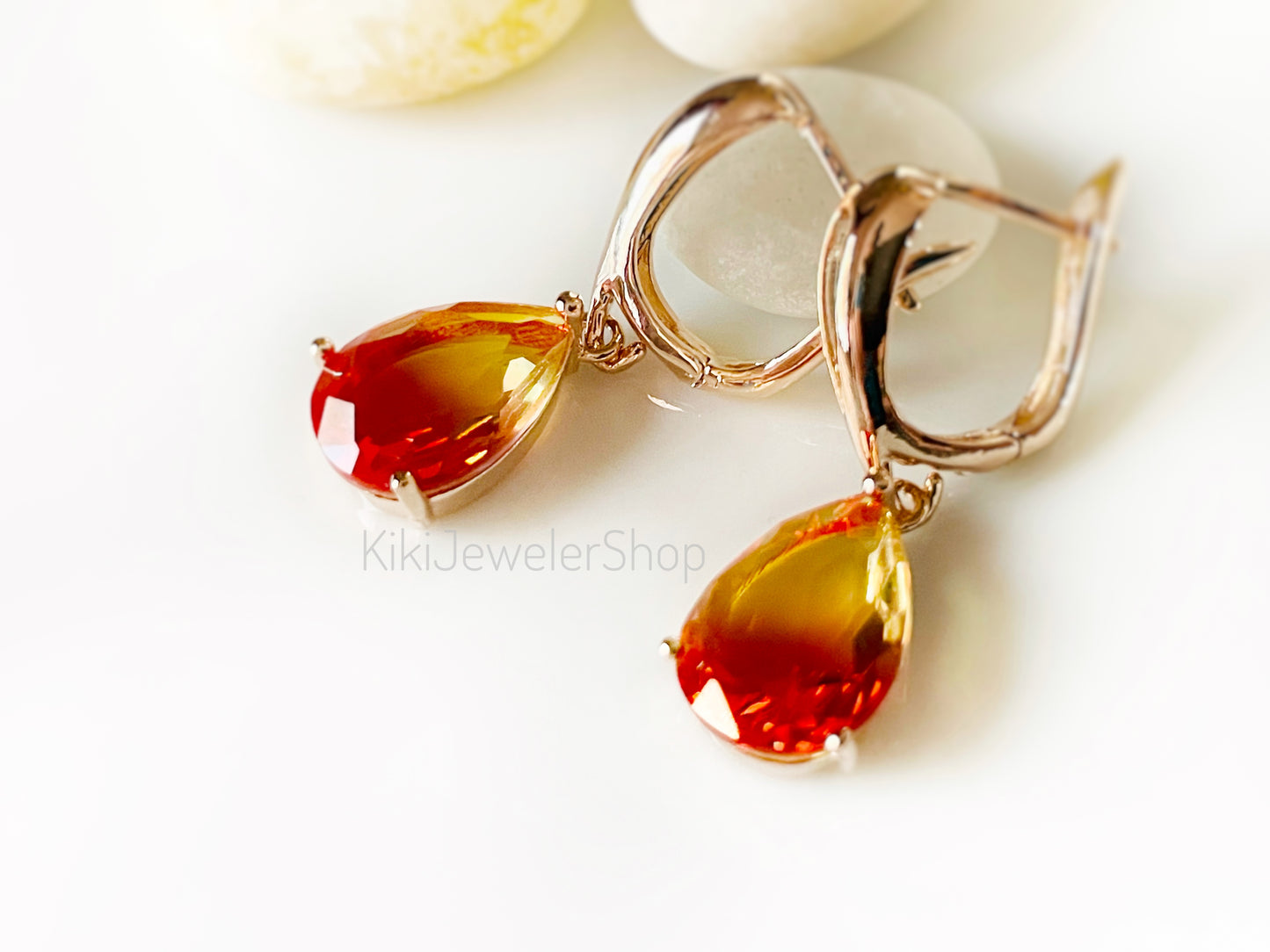 Watermelon tourmaline dangles Gold