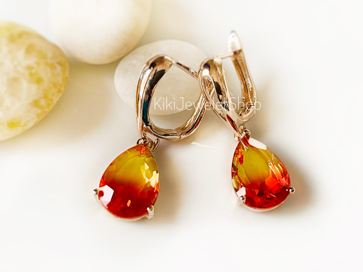 Watermelon tourmaline dangles Gold