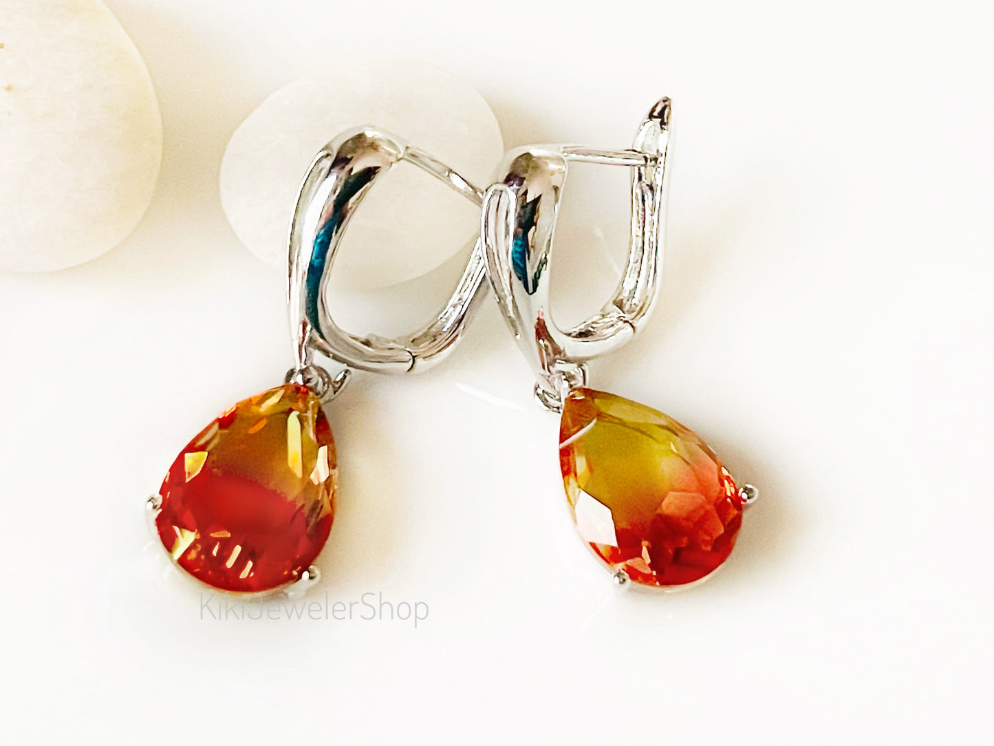 Watermelon tourmaline dangles Gold