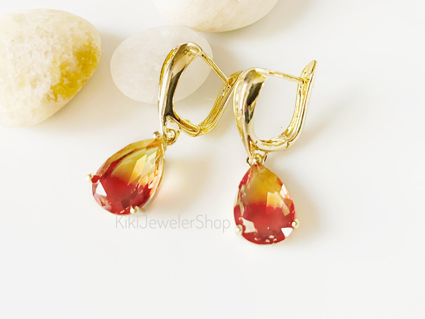 Watermelon tourmaline dangles Gold