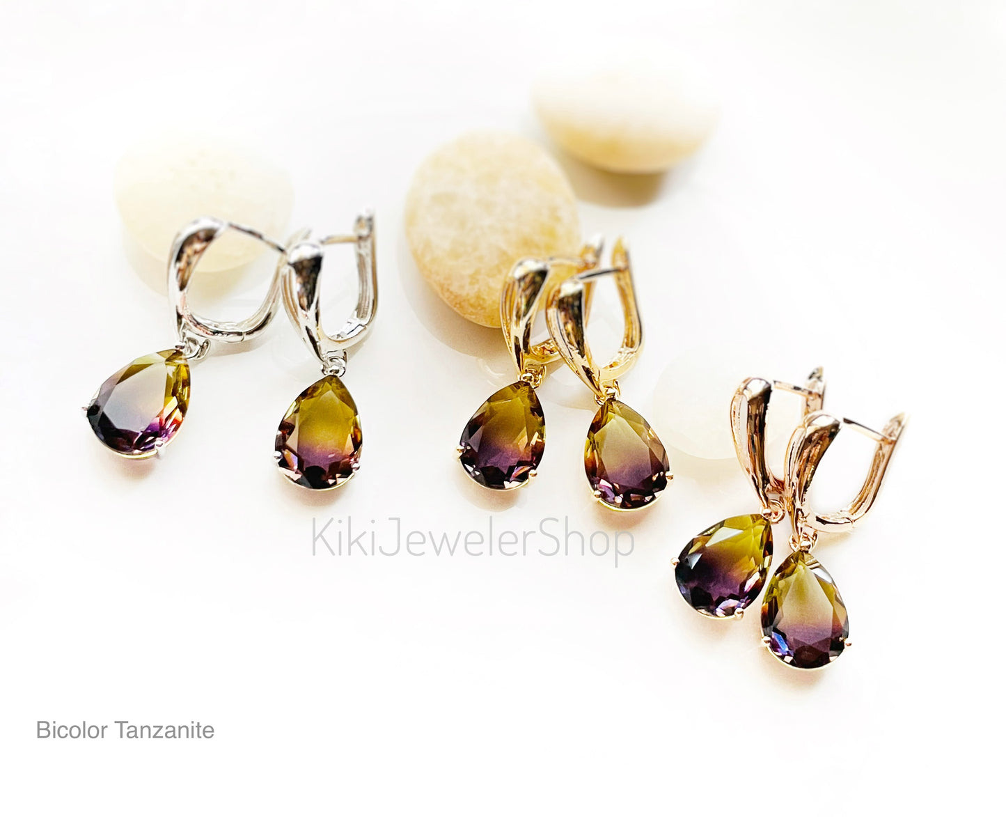 Watermelon tourmaline dangles Gold
