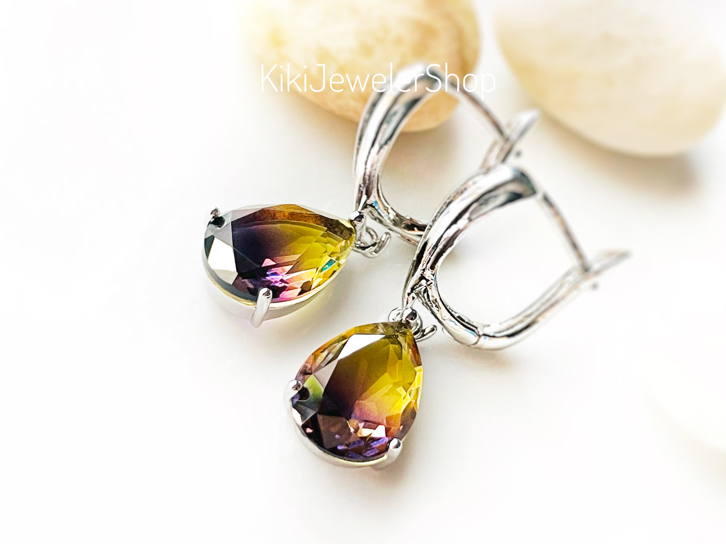 Watermelon tourmaline dangles Gold