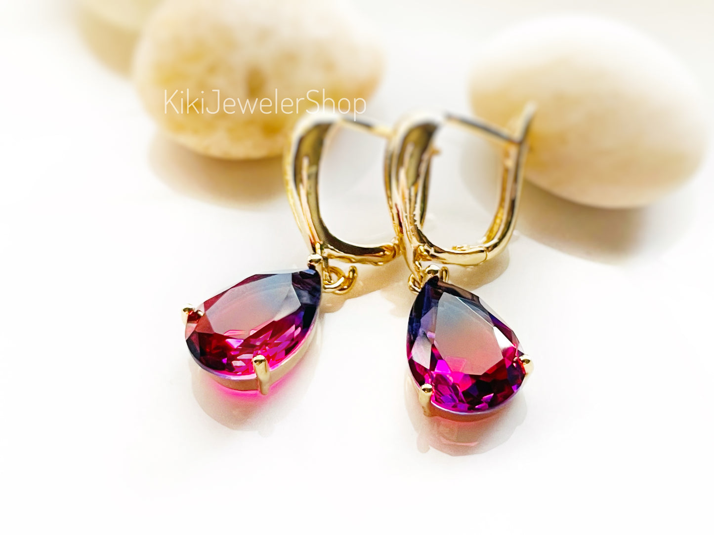 Watermelon tourmaline dangles Gold