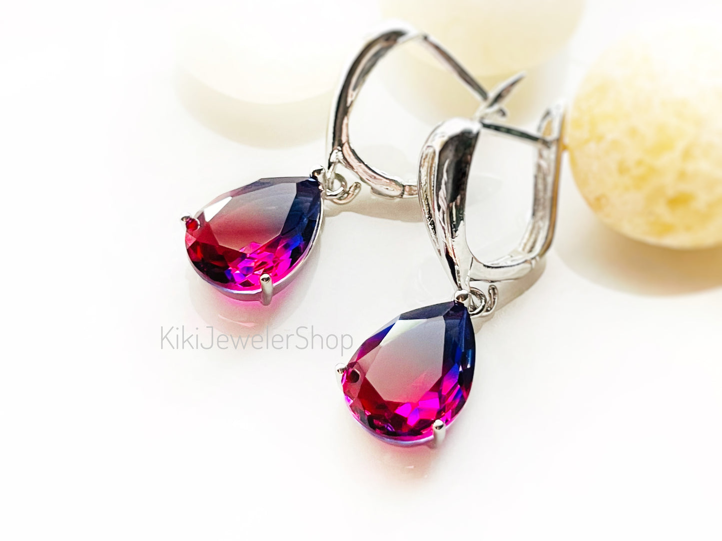 Watermelon tourmaline dangles Gold