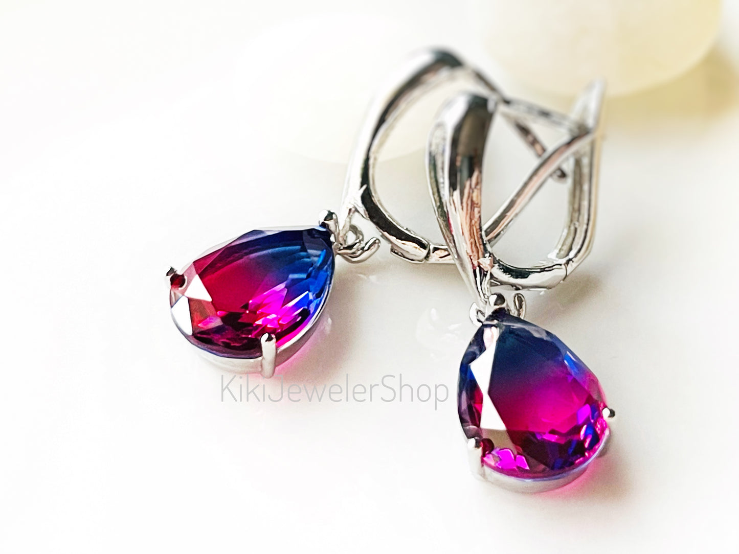 Watermelon tourmaline dangles Gold
