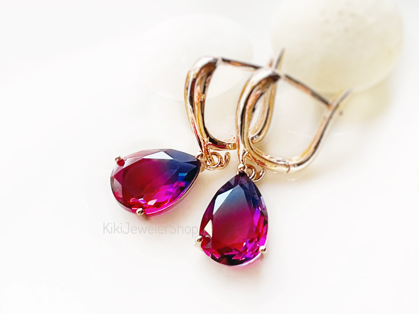 Watermelon tourmaline dangles Gold