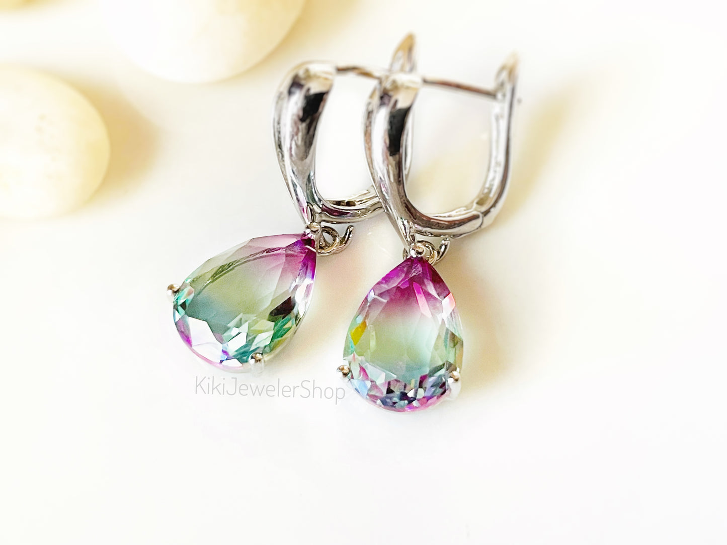 Watermelon tourmaline dangles Gold