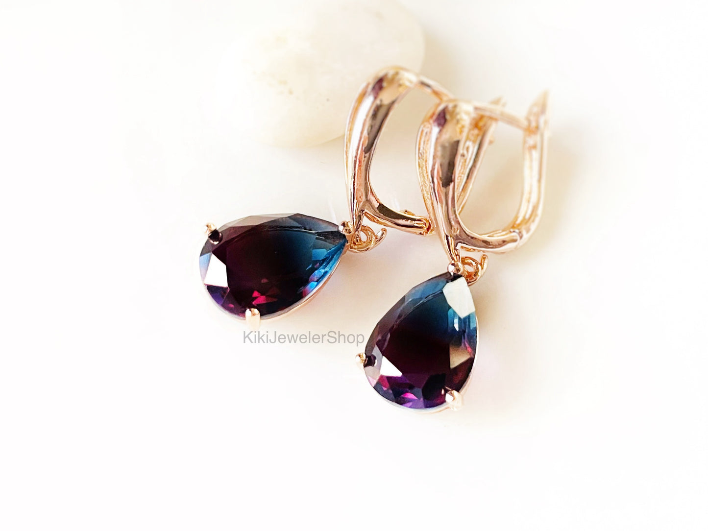Watermelon tourmaline dangles Gold