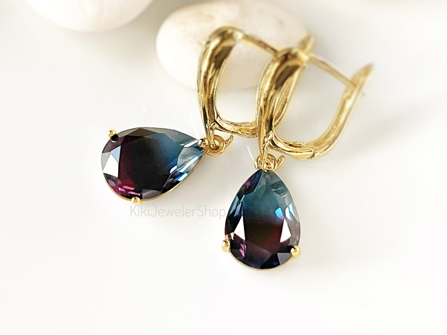 Watermelon tourmaline dangles Gold