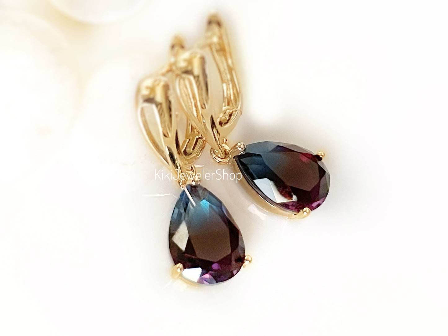Watermelon tourmaline dangles Gold