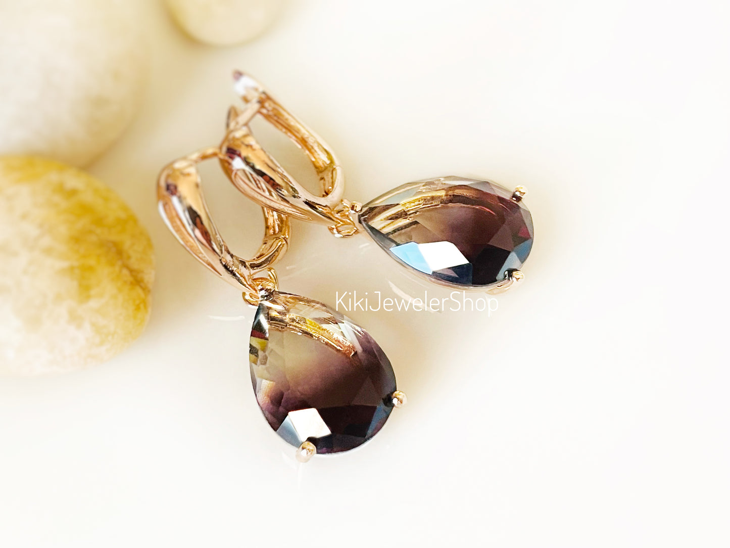 Large bicolor blue sapphire dangles gold