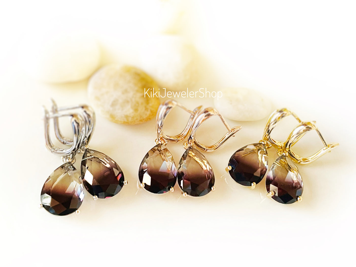 Large bicolor blue sapphire dangles gold