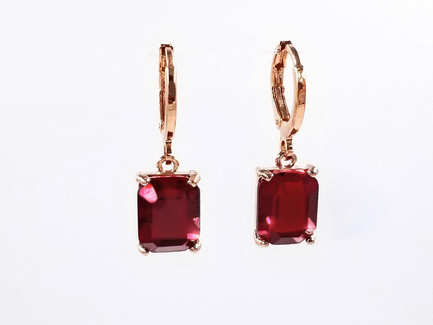 Small emerald cut ruby dangle earring, red gemstone drop earrings, July birthstone, gift for her, gift for daughter, Christmas gift