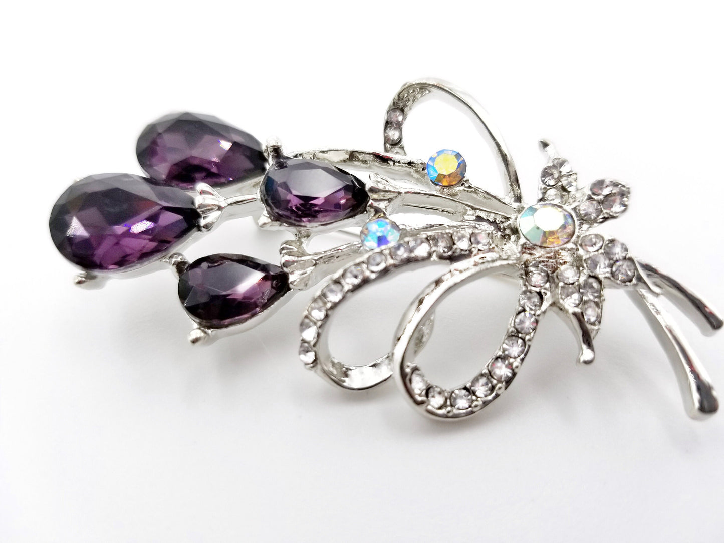 Amethyst crystal bouquet brooch, purple crystal floral lapel pin