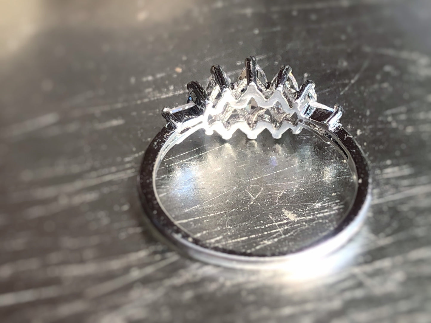 marquis cut 5 stone wedding ring in 18k white gold, gift for her, gift for mom