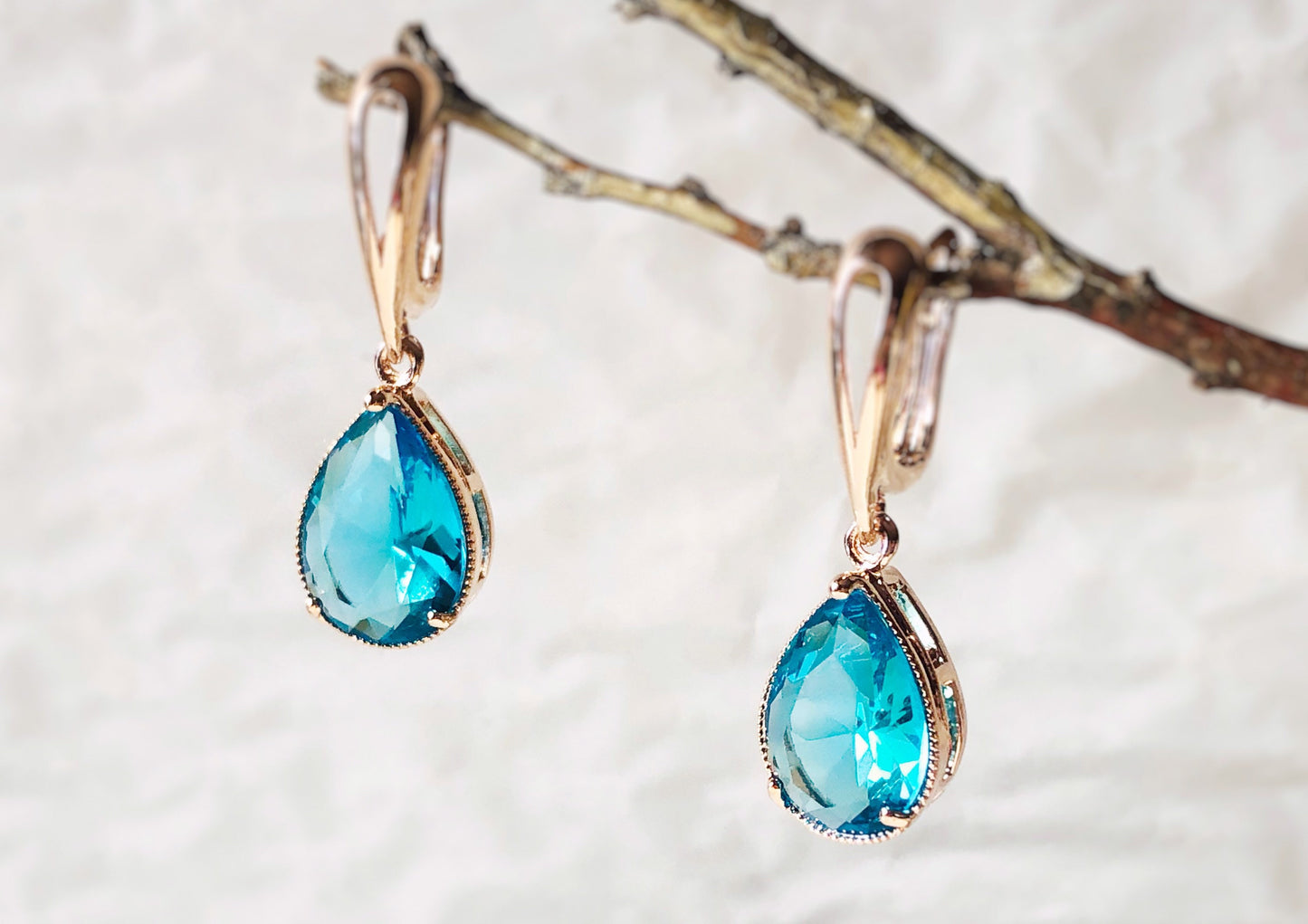 Blue topaz teardrop dangle earrings, December birthstones, blue gemstone earrings, gift for her, gift for mom, bridesmaids earrings