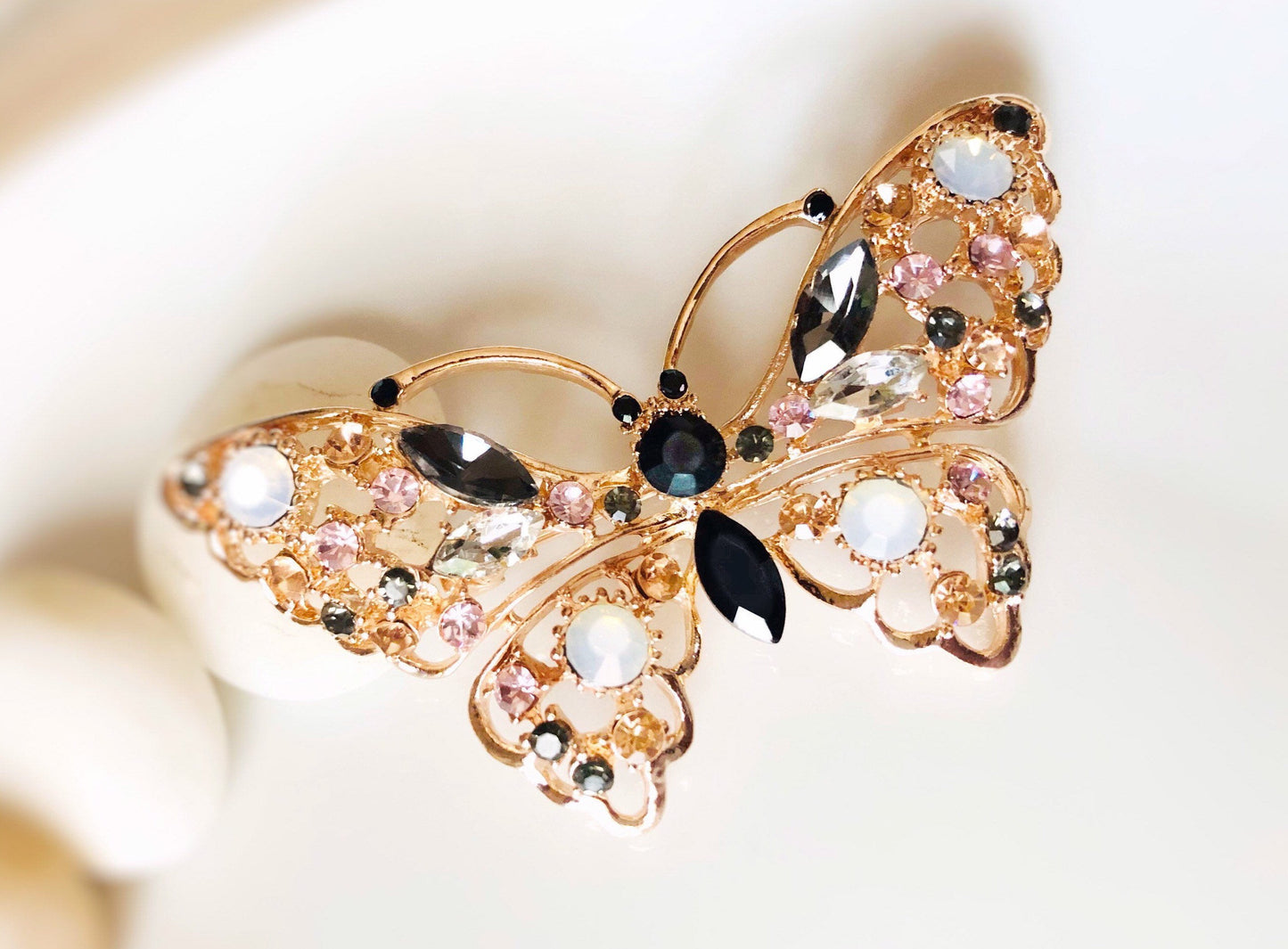 Royal blue crystal butterfly brooch pin gold, large blue crystal butterfly statement brooch, gift for her, gift for mom