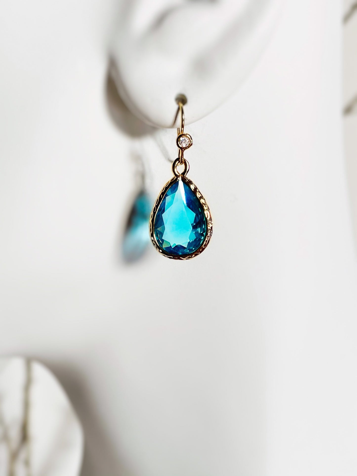 Blue topaz teardrop earrings in 14K gold, Blue teardrop crystal drop earrings, bridal earrings, bridesmaids earrings, December birthstone