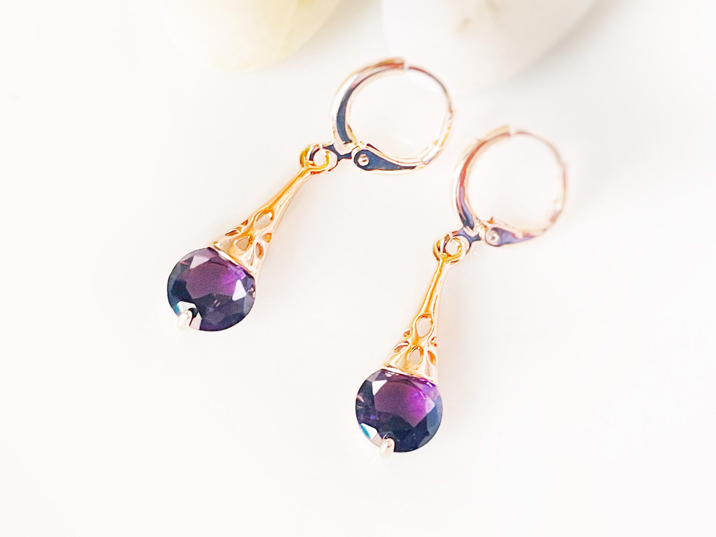 London blue topaz dangle earrings in 14K rose gold, gift for her, gift for daughter, December birthstone earrings