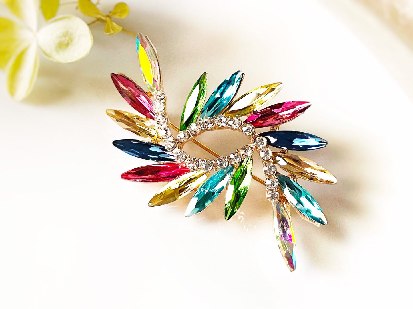 Multicolored crystal bouquet brooch pin, rainbow fancy crystal brooch, crystal statement brooch, gift for her, gift for mom