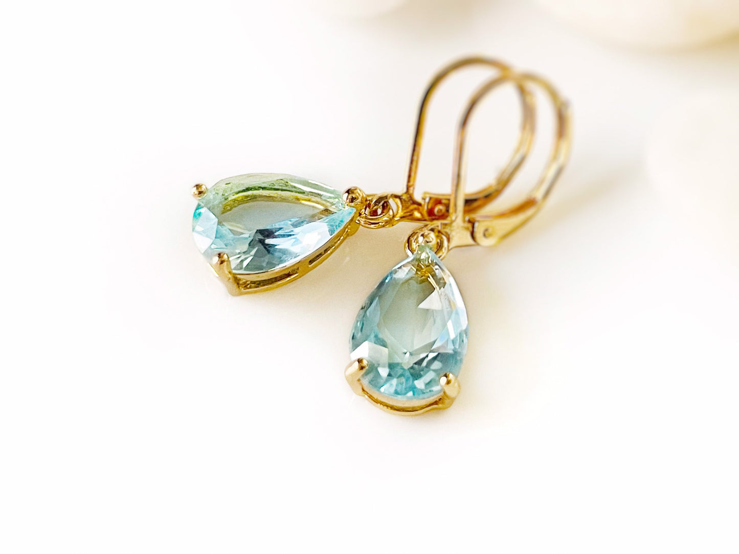 Teardrop green tourmaline dangle earrings gold, teal green gemstone drop earrings, gift for her, gift for mom, May birthstone