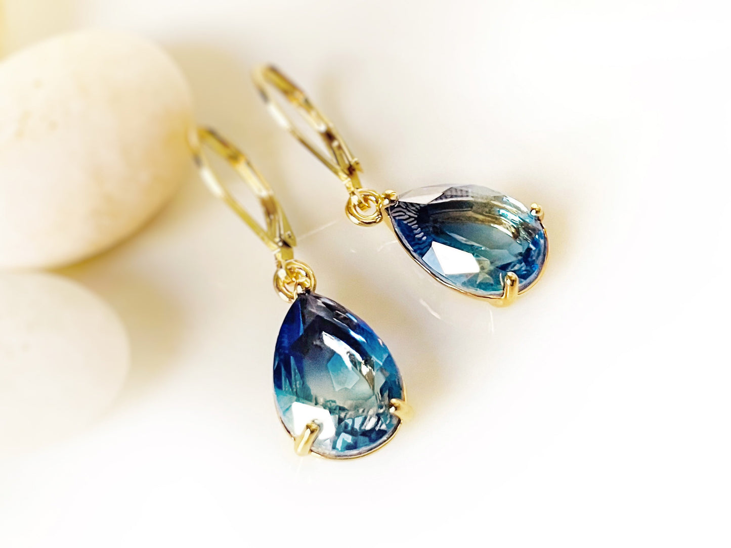 Bicolor green tourmaline dangle earrings, blue green teardrop earrings, gift for her, gift for mom