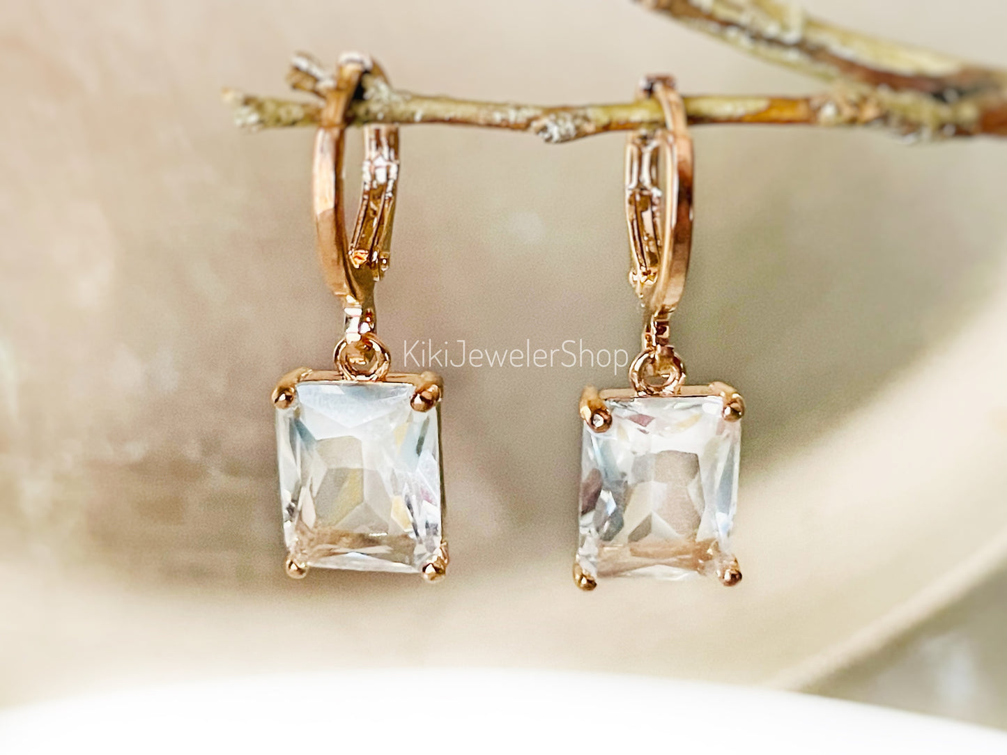 White sapphire 2pc jewelry set small emerald cut