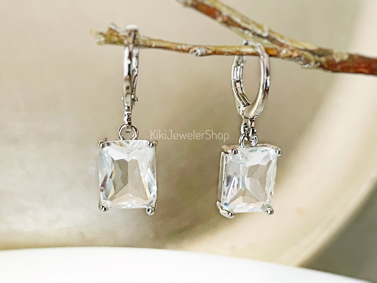White sapphire 2pc jewelry set small emerald cut