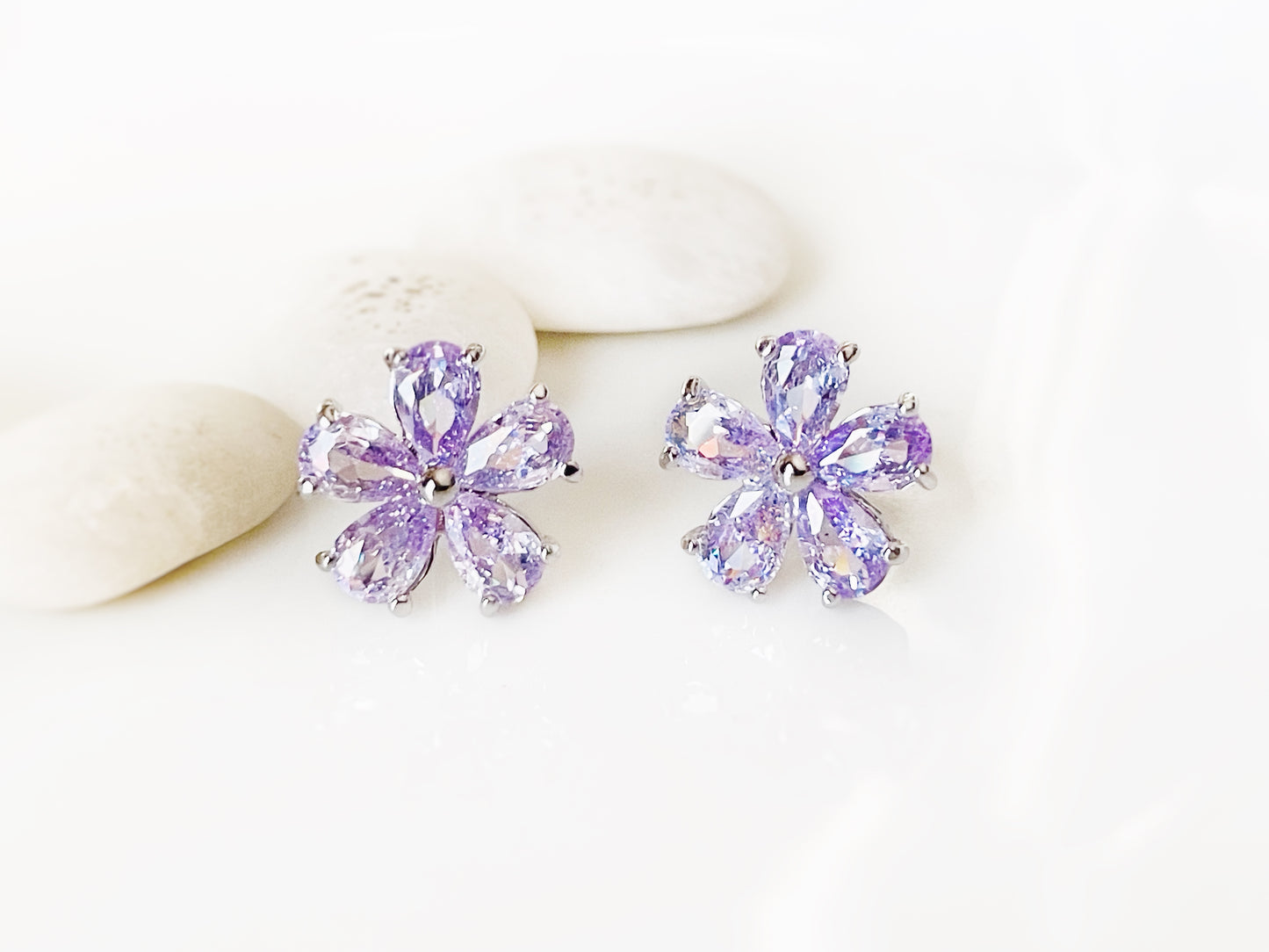 Amethyst flower stud earrings. Flower studs