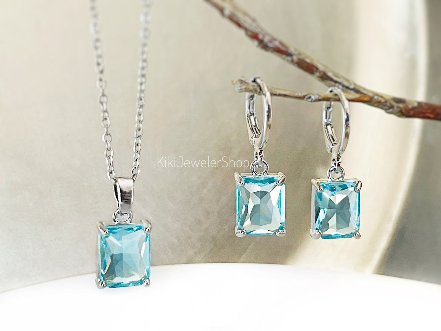 Aquamarine 2pc jewelry set emerald cut