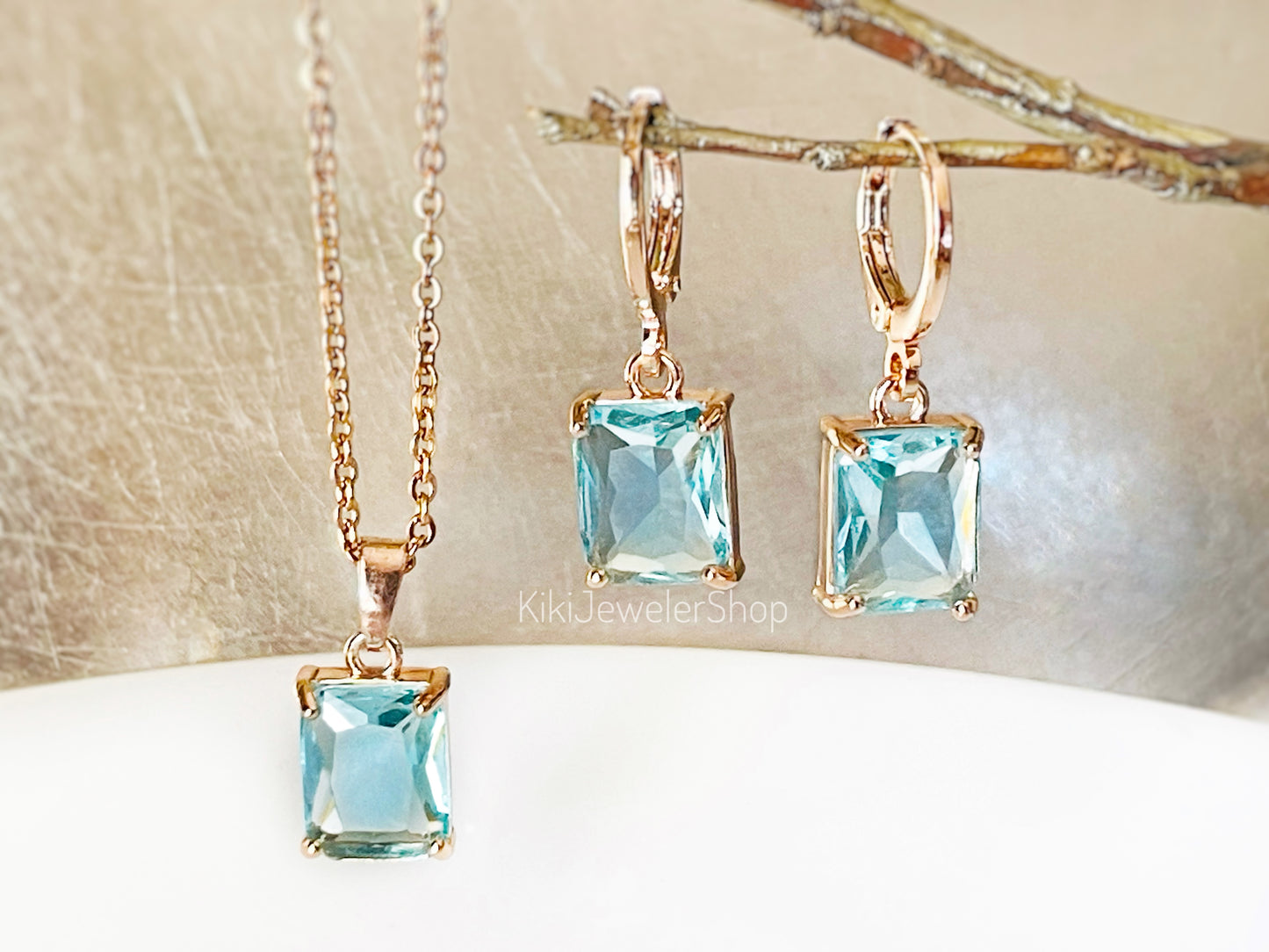 Aquamarine 2pc jewelry set emerald cut