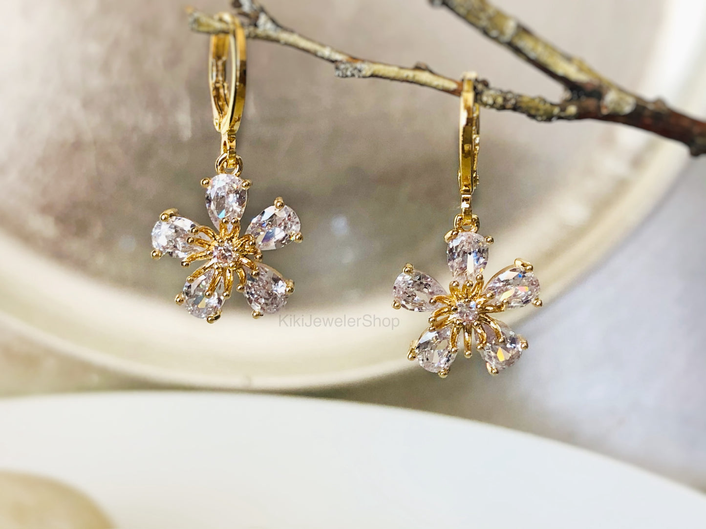 Pink Tourmaline Flower Dangle Earrings