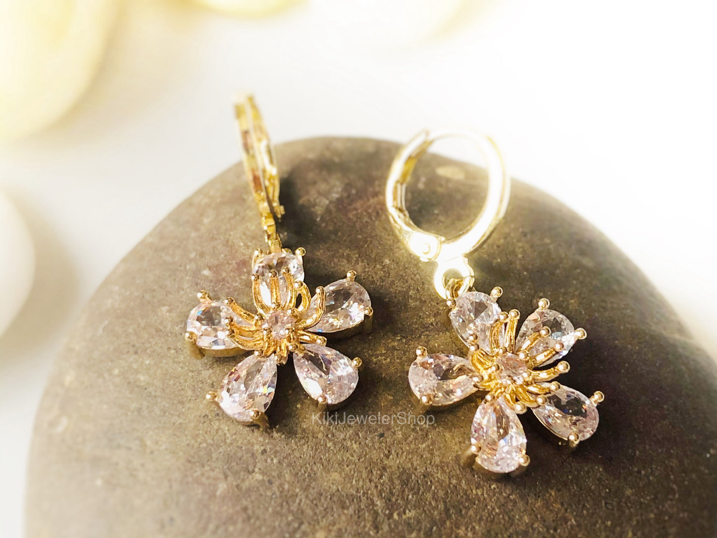 Pink Tourmaline Flower Dangle Earrings