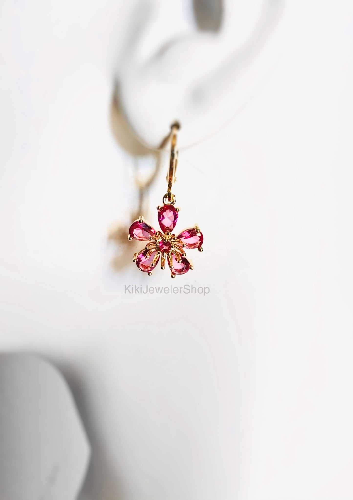 Pink Tourmaline Flower Dangle Earrings