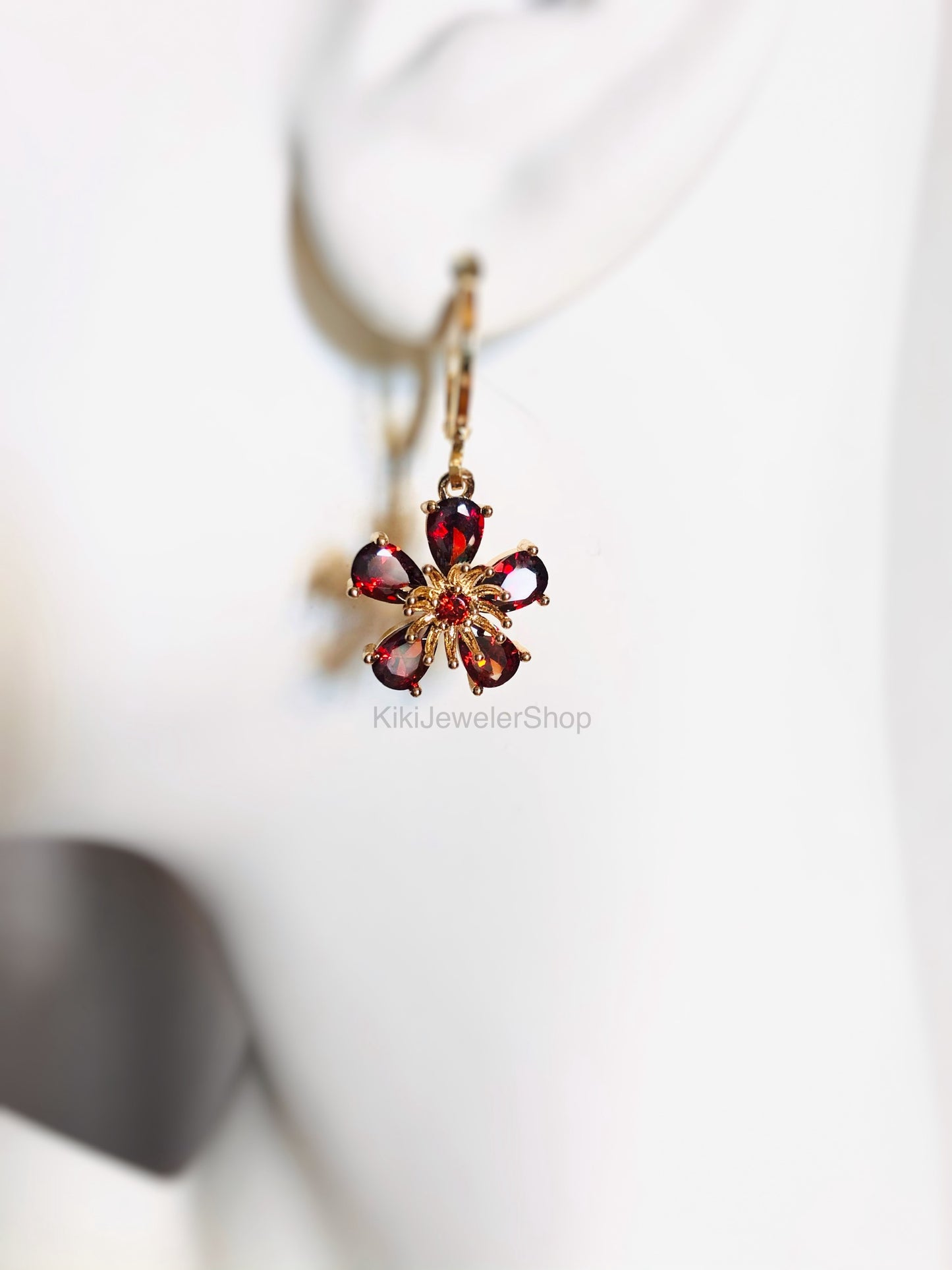 Pink Tourmaline Flower Dangle Earrings