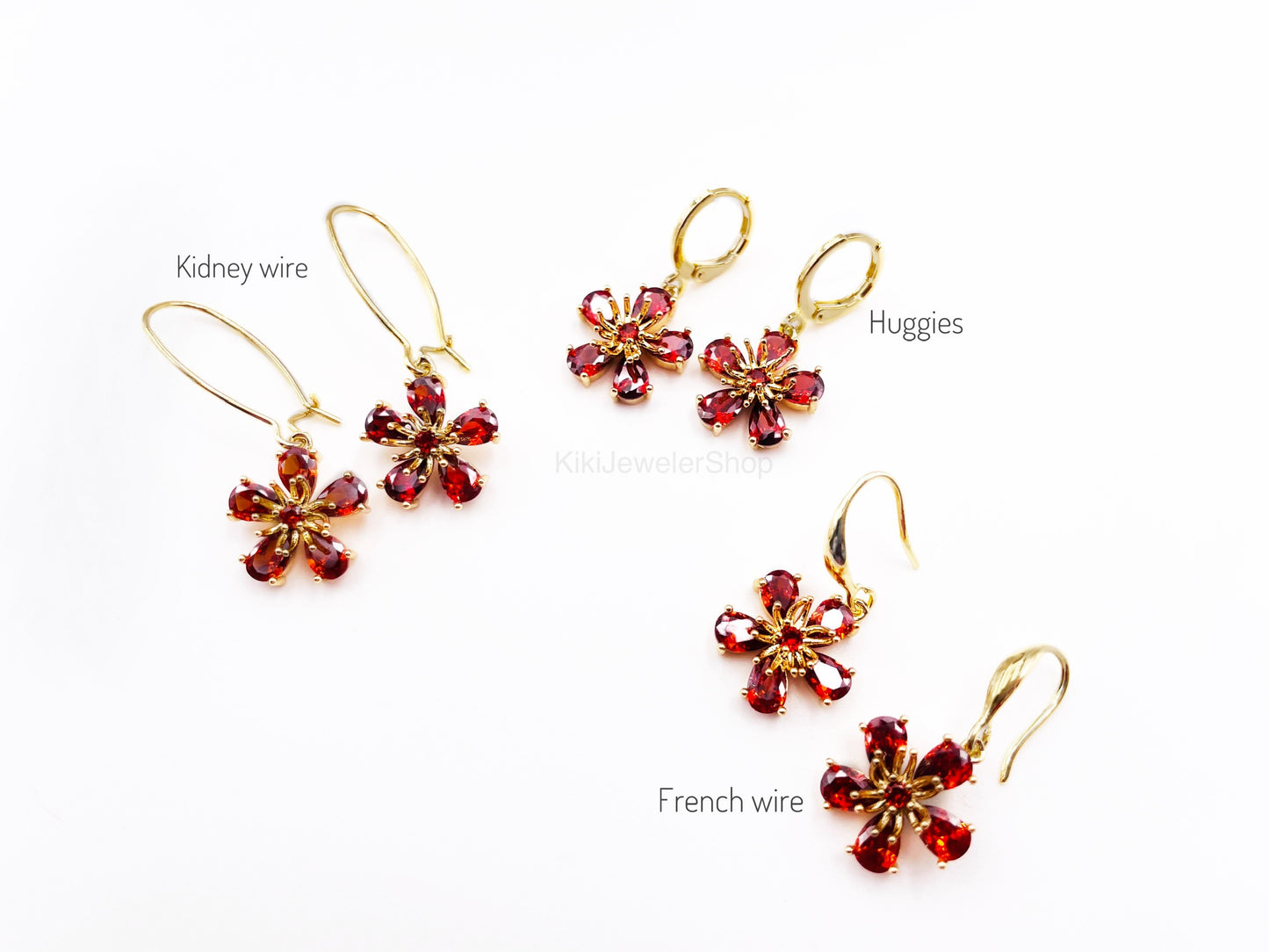 Pink Tourmaline Flower Dangle Earrings