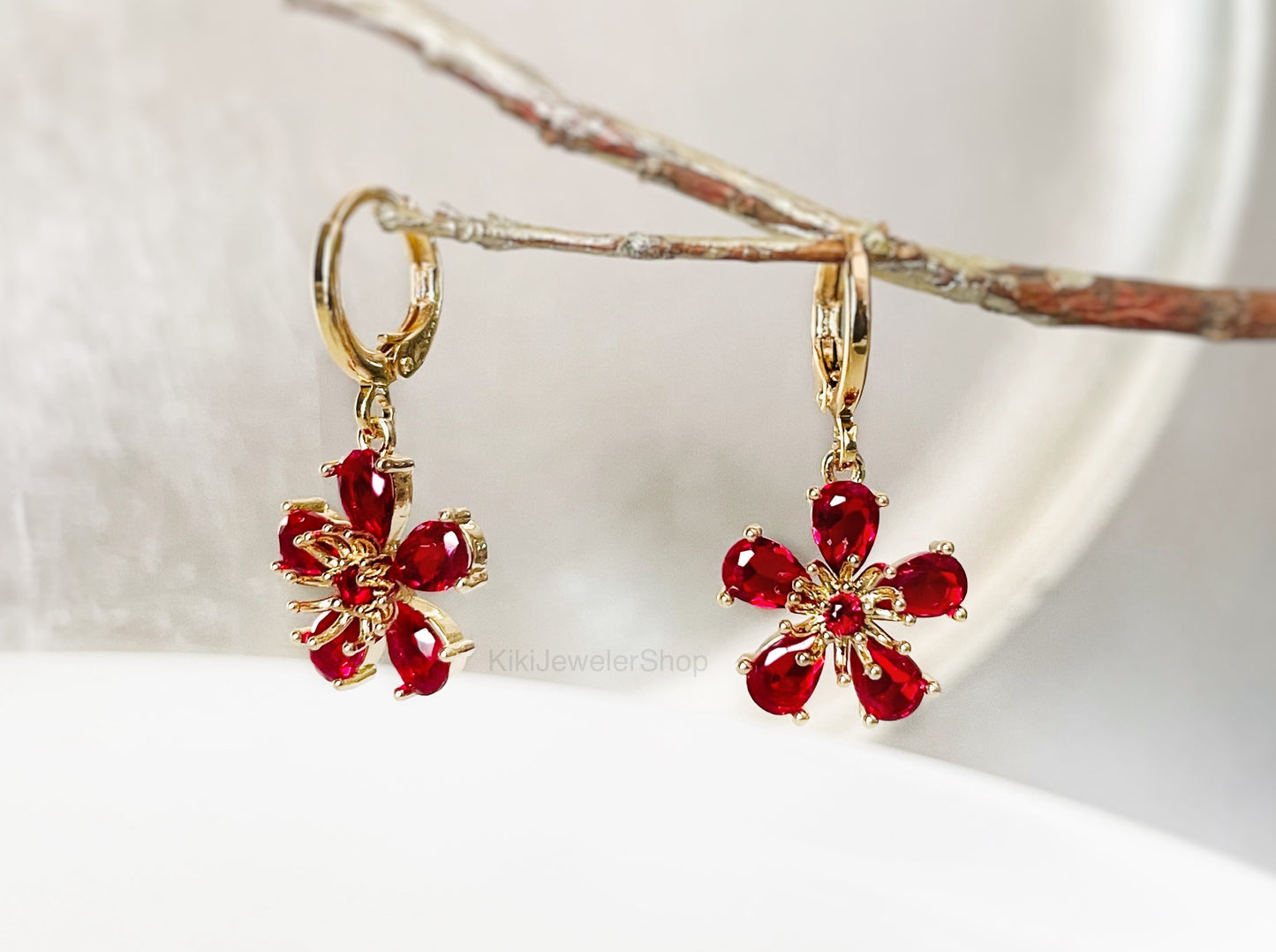 Pink Tourmaline Flower Dangle Earrings