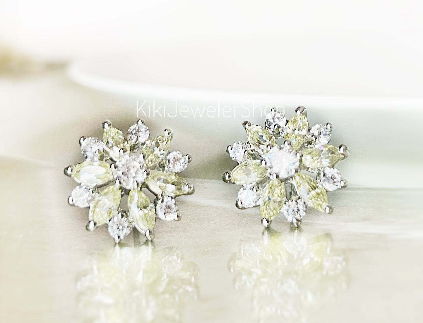 Amethyst White sapphire flower stud earrings, snowflake gemstone studs